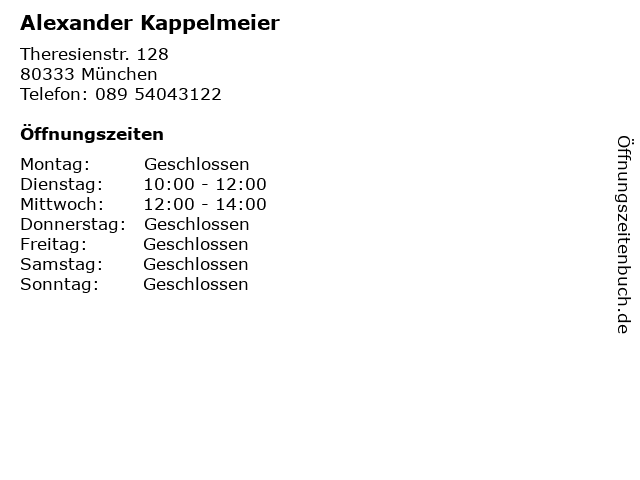 Alexander Kappelmeier in München: Adresse und Öffnungszeiten