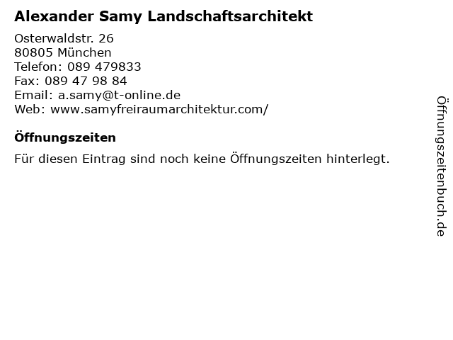 Alexander Samy Landschaftsarchitekt in München: Adresse und Öffnungszeiten