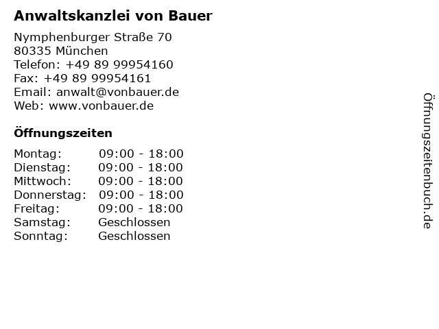 Anwaltskanzlei von Bauer in München: Adresse und Öffnungszeiten