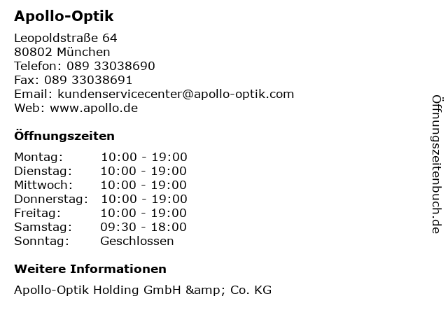 Apollo-Optik in München: Adresse und Öffnungszeiten