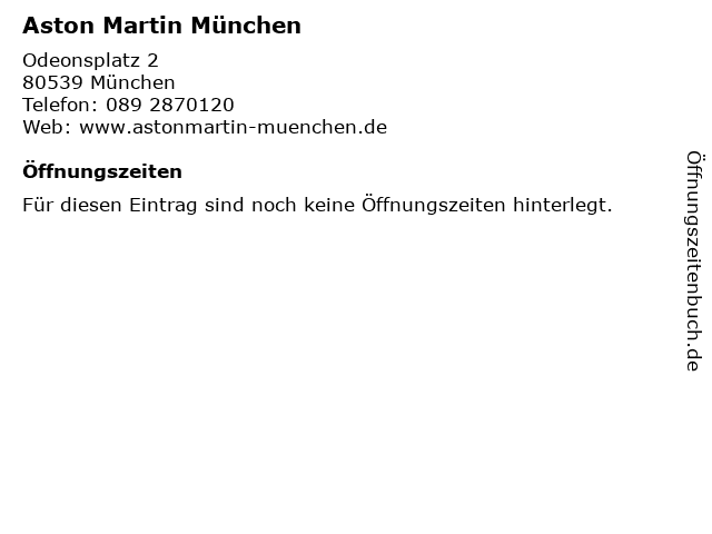 Aston Martin München in München: Adresse und Öffnungszeiten