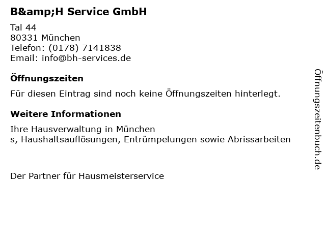 B&H Service GmbH in München: Adresse und Öffnungszeiten