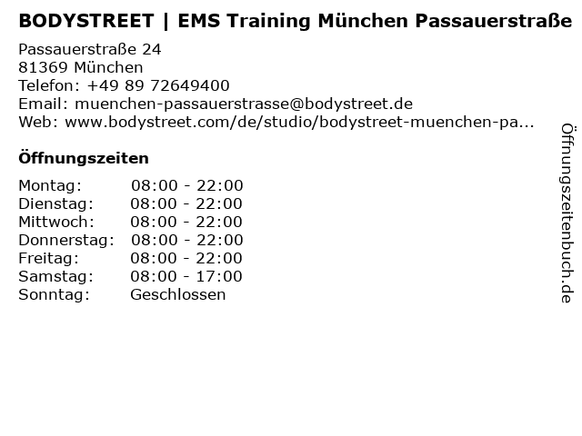 BODYSTREET | EMS Training München Passauerstraße in München: Adresse und Öffnungszeiten