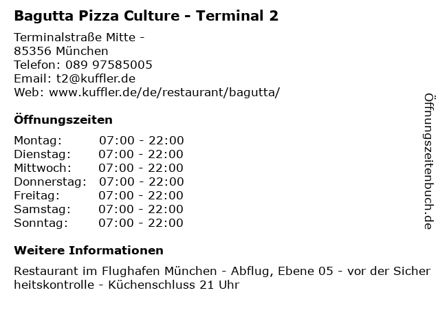 Bagutta Pizza Culture - Terminal 2 in München: Adresse und Öffnungszeiten