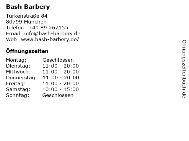 ᐅ Offnungszeiten Bash Barbery Turkenstrasse 84 In Munchen