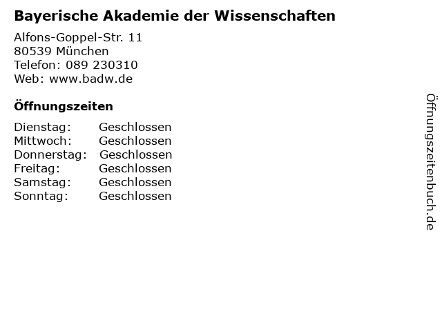 Bayerische Akademie der Wissenschaften in München: Adresse und Öffnungszeiten
