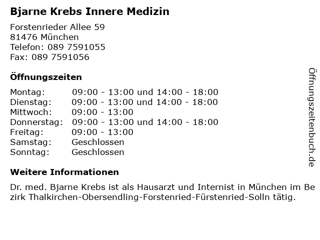 Bjarne Krebs Innere Medizin in München: Adresse und Öffnungszeiten