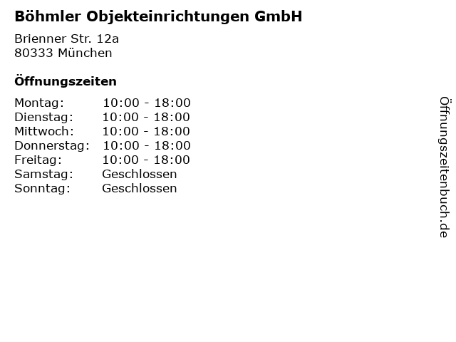 Böhmler Objekteinrichtungen GmbH in München: Adresse und Öffnungszeiten