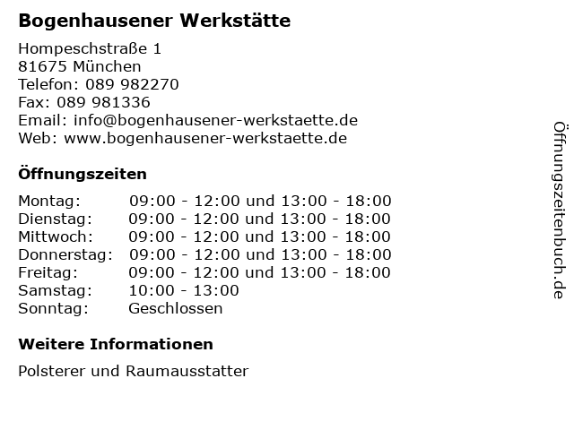 Bogenhausener Werkstätte in München: Adresse und Öffnungszeiten