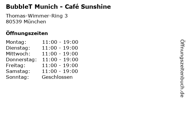 BubbleT Munich - Café Sunshine in München: Adresse und Öffnungszeiten