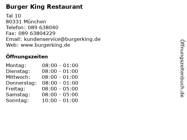 Burger King Restaurant in München: Adresse und Öffnungszeiten