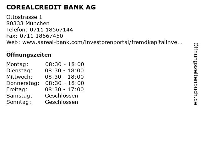 ᐅ Offnungszeiten Corealcredit Bank Ag Ottostrasse 1 In Munchen