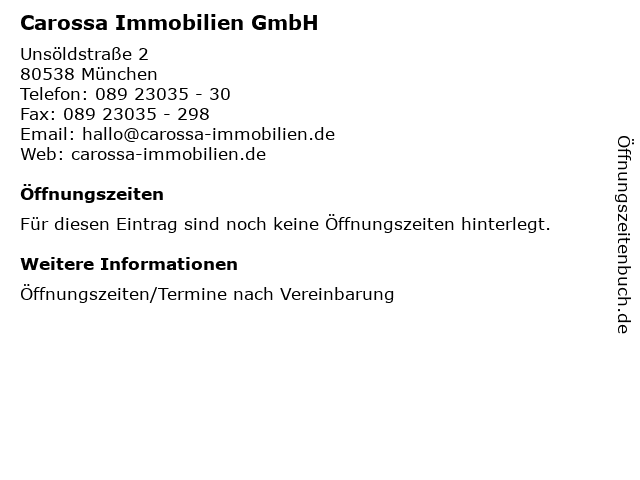 Carossa Immobilien GmbH in München: Adresse und Öffnungszeiten