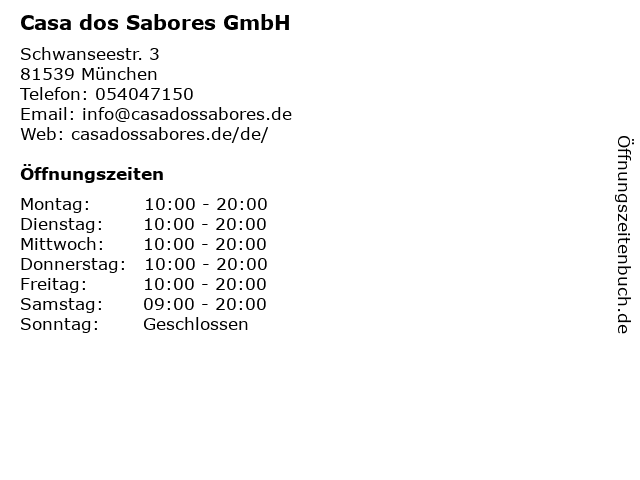 Casa dos Sabores GmbH in München: Adresse und Öffnungszeiten