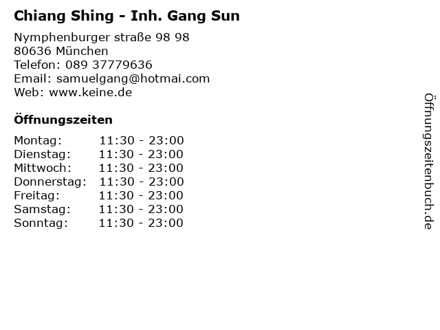Chiang Shing - Inh. Gang Sun in München: Adresse und Öffnungszeiten