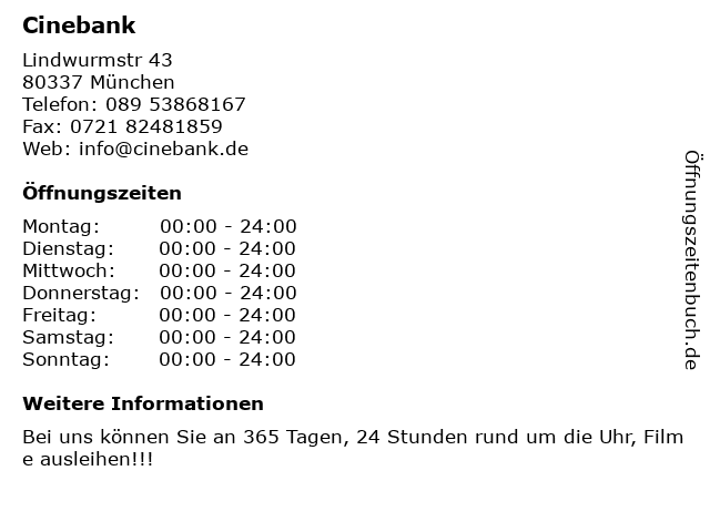 Cinebank in München: Adresse und Öffnungszeiten