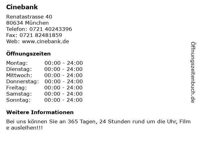 Cinebank in München: Adresse und Öffnungszeiten