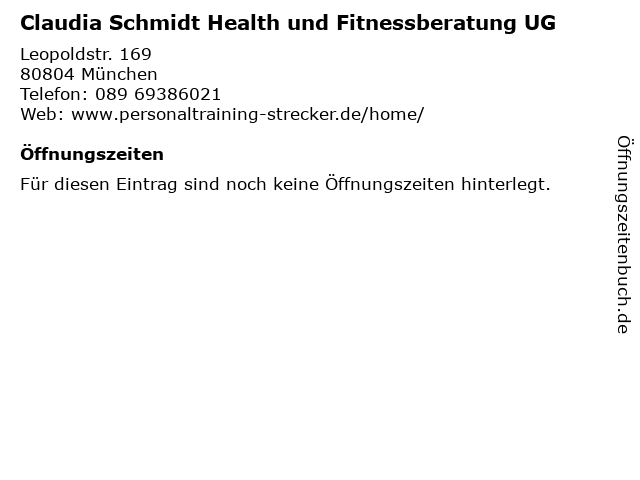 Claudia Schmidt Health und Fitnessberatung UG in München: Adresse und Öffnungszeiten