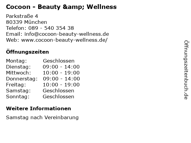 Cocoon - Beauty & Wellness in München: Adresse und Öffnungszeiten