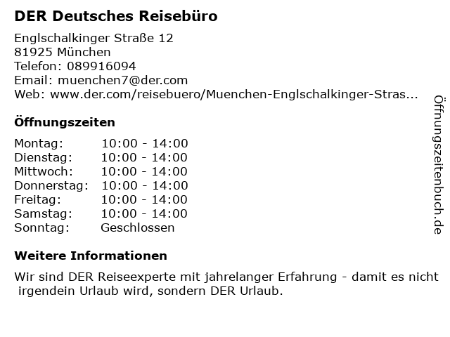 DER Deutsches Reisebüro in München: Adresse und Öffnungszeiten
