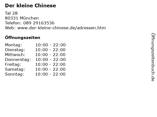 Der kleine Chinese in München: Adresse und Öffnungszeiten