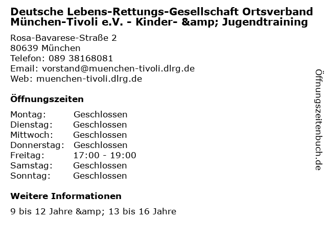 Deutsche Lebens-Rettungs-Gesellschaft Ortsverband München-Tivoli e.V. - Kinder- & Jugendtraining in München: Adresse und Öffnungszeiten