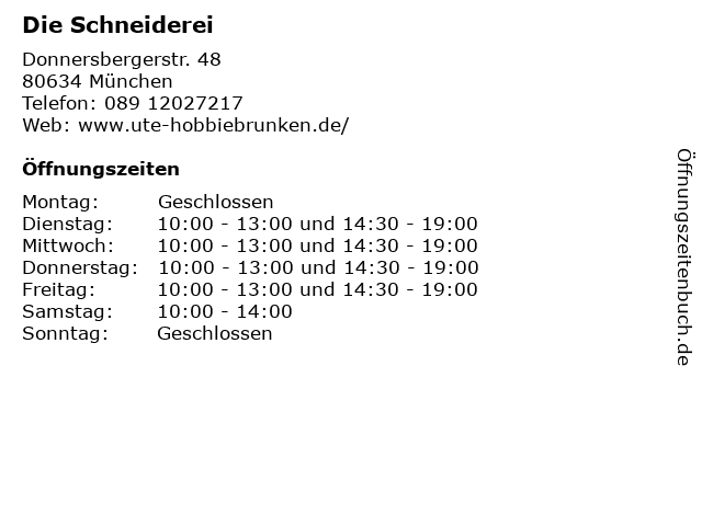 Die Schneiderei in München: Adresse und Öffnungszeiten