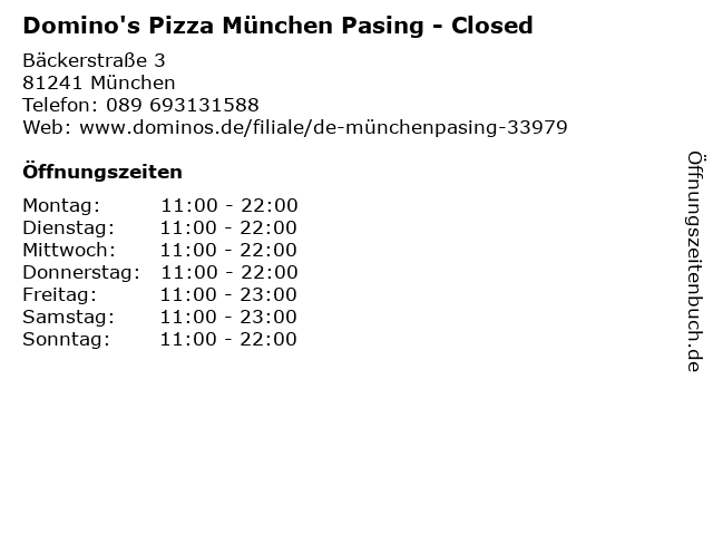 Domino's Pizza München Pasing in München: Adresse und Öffnungszeiten