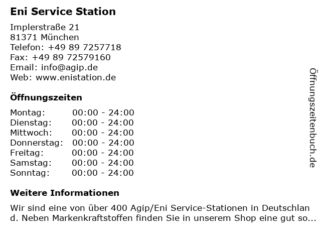 Eni Service Station in München: Adresse und Öffnungszeiten