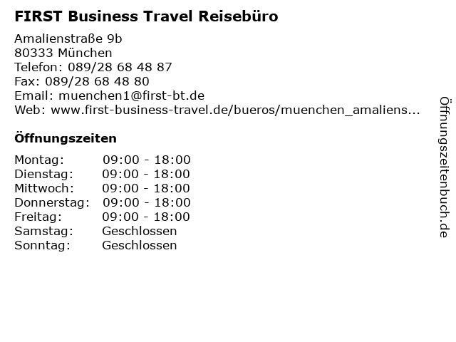 FIRST Business Travel Reisebüro in München: Adresse und Öffnungszeiten