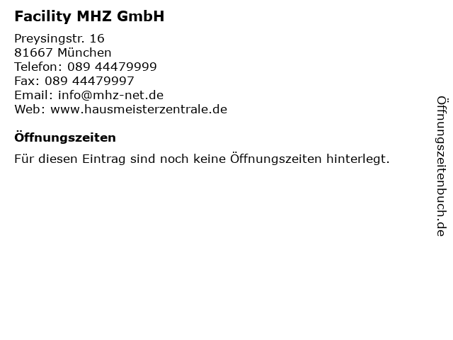 Facility MHZ GmbH in München: Adresse und Öffnungszeiten