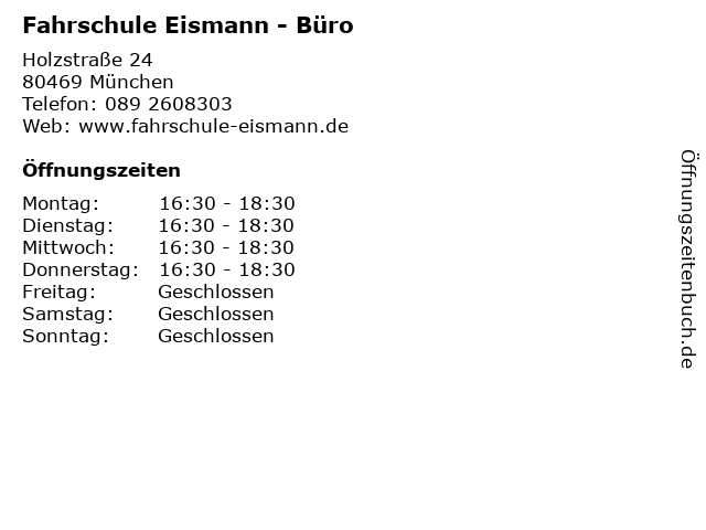 Fahrschule Eismann - Büro in München: Adresse und Öffnungszeiten