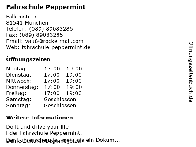 Fahrschule Peppermint in München: Adresse und Öffnungszeiten