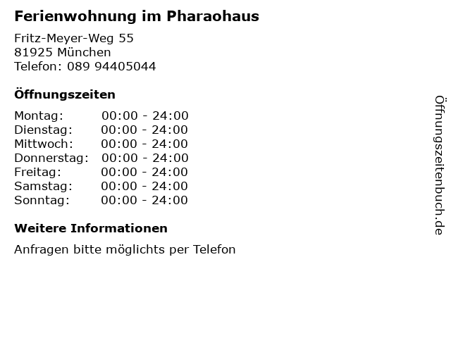 Ferienwohnung im Pharaohaus in München: Adresse und Öffnungszeiten