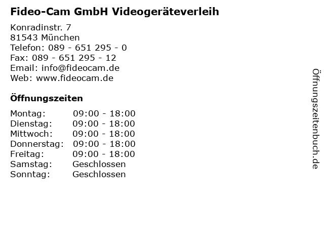 Fideo-Cam GmbH Videogeräteverleih in München: Adresse und Öffnungszeiten