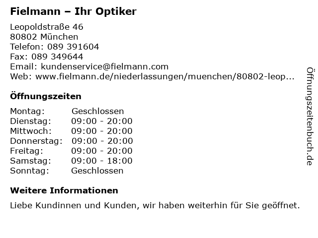 Fielmann – Ihr Optiker in München: Adresse und Öffnungszeiten