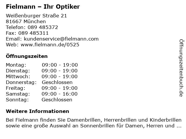 Fielmann - Ihr Optiker in München: Adresse und Öffnungszeiten
