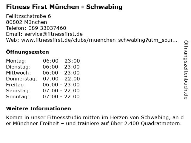 Fitness First München - Schwabing in München: Adresse und Öffnungszeiten
