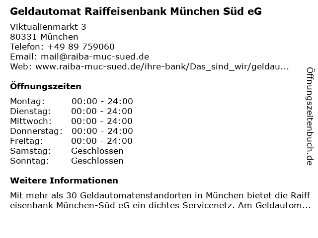 Geldautomat Raiffeisenbank München Süd eG in München: Adresse und Öffnungszeiten