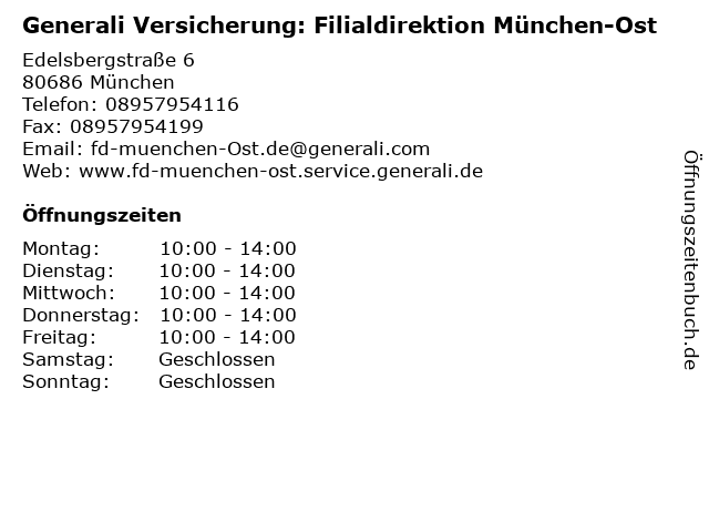 Generali Versicherung: Filialdirektion München-Ost in München: Adresse und Öffnungszeiten