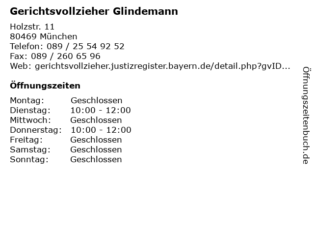 Gerichtsvollzieher Glindemann in München: Adresse und Öffnungszeiten