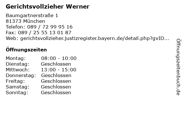 Gerichtsvollzieher Werner in München: Adresse und Öffnungszeiten