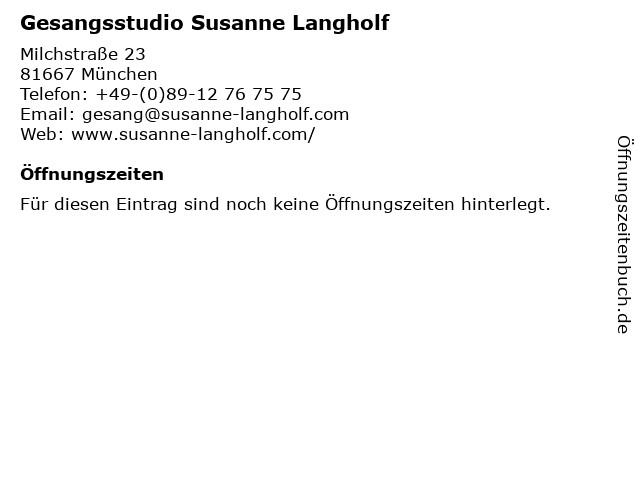 Gesangsstudio Susanne Langholf in München: Adresse und Öffnungszeiten