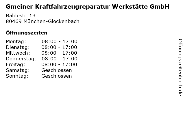 Gmeiner Kraftfahrzeugreparatur Werkstätte GmbH in München-Glockenbach: Adresse und Öffnungszeiten