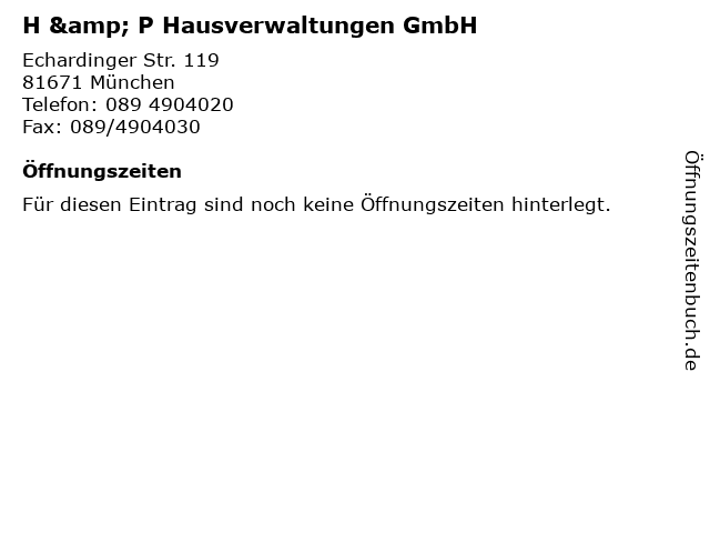 H & P Hausverwaltungen GmbH in München: Adresse und Öffnungszeiten