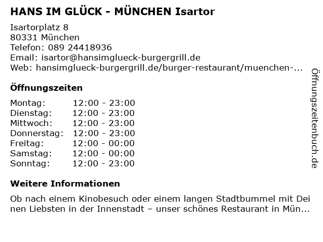 HANS IM GLÜCK - MÜNCHEN Isartor in München: Adresse und Öffnungszeiten