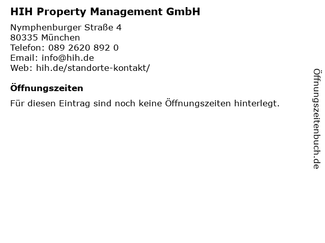 HIH Property Management GmbH in München: Adresse und Öffnungszeiten