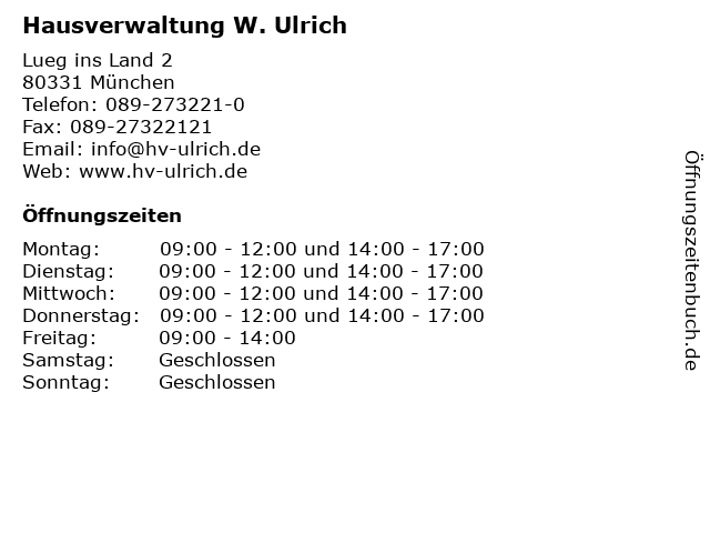 Hausverwaltung W. Ulrich in München: Adresse und Öffnungszeiten