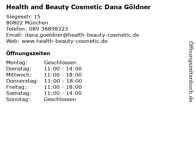Health and Beauty Cosmetic Dana Göldner in München: Adresse und Öffnungszeiten