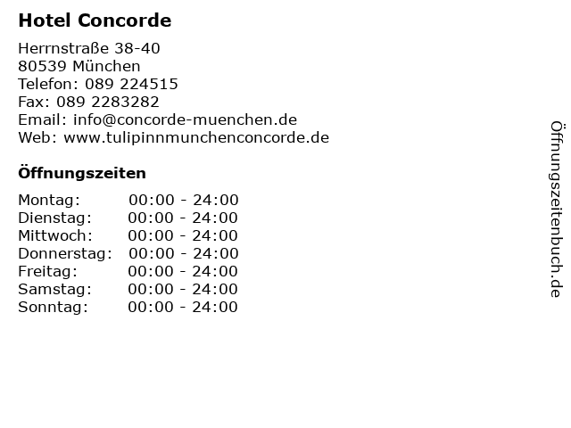 Hotel Concorde in München: Adresse und Öffnungszeiten